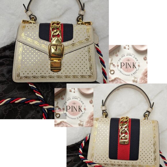 Authentic Gucci Sylvie Offf White Colored Bag Gold Star Print- Authenticity Cert - Picture 1 of 17